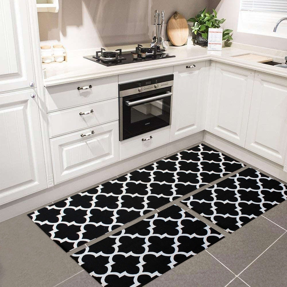 Kit Tapete De Cozinha 3 Peças AntiDerrapante - Luxo Preto