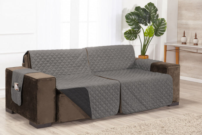 Protetor Para Sofá Retrátil Premium Dupla Face - Cinza/Preto